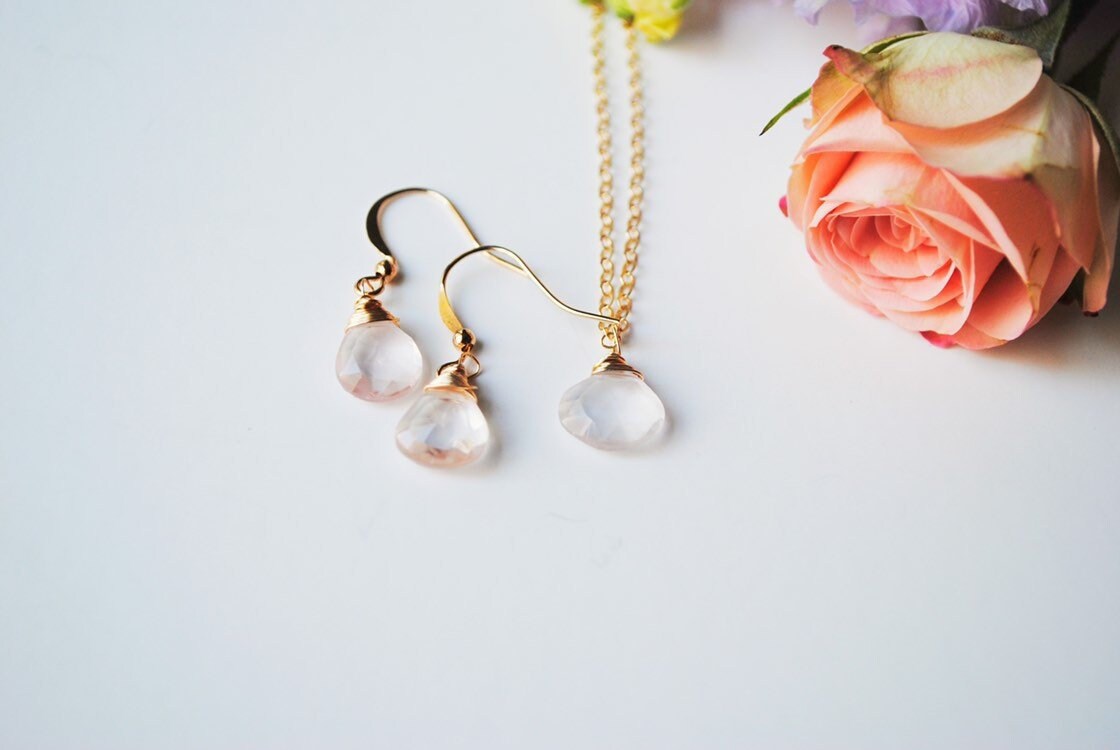 Genuine Rose Quartz Jewelry Set