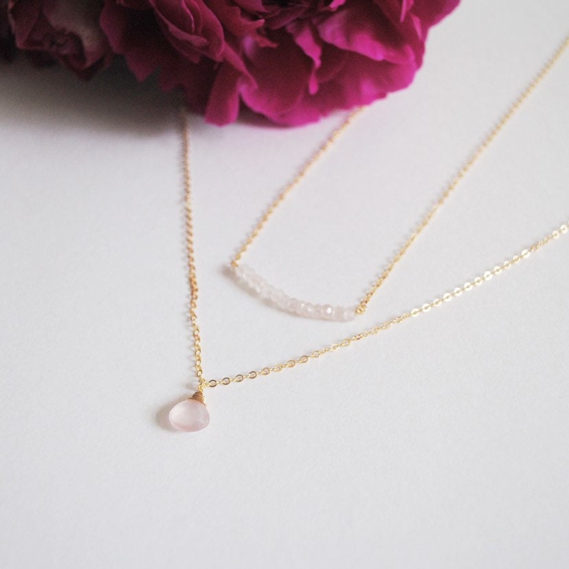 Rose Quartz Multistone Bar Necklace
