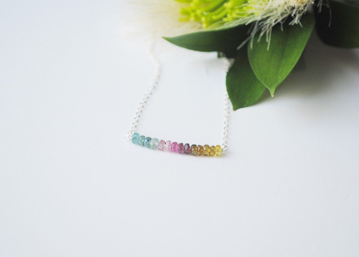 Rainbow Tourmaline Layering Necklace Beaded Bar