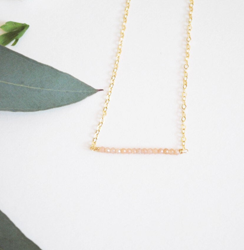 Peach Moonstone Bar Necklace