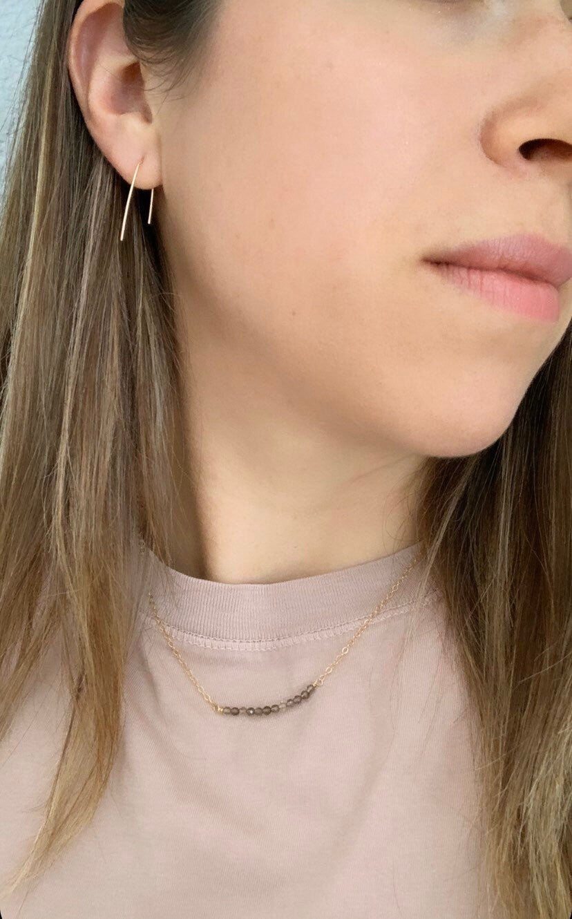 Smoky Quartz Bar Pendant Necklace