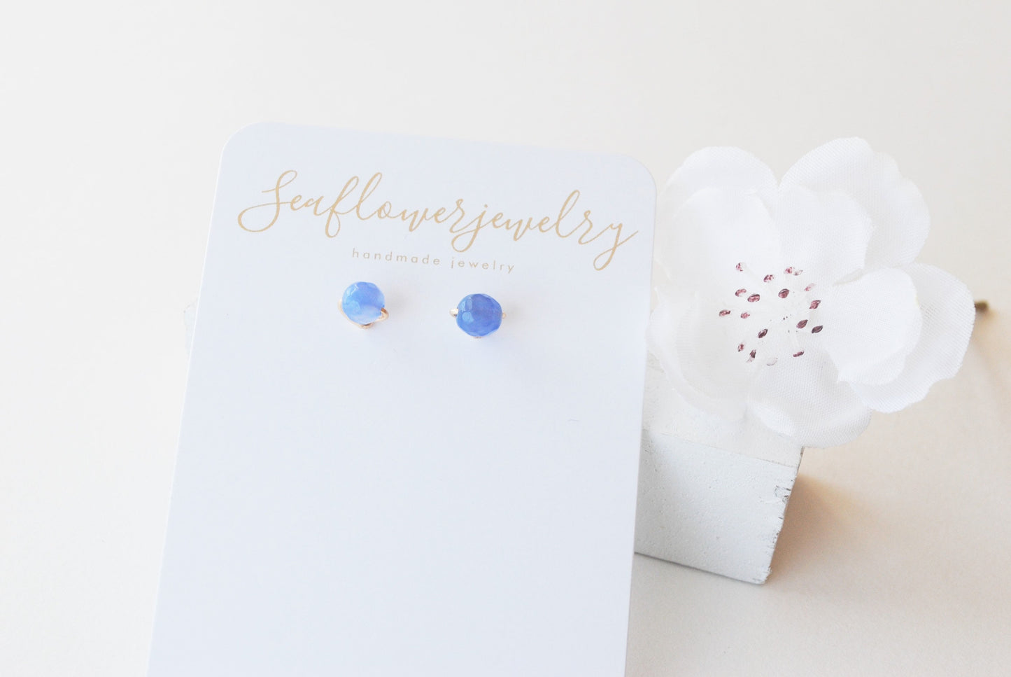 Blue Chalcedony Stud Earrings