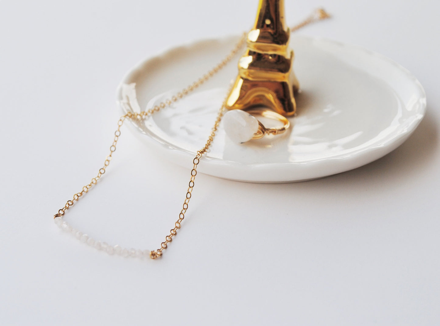 Rainbow Moonstone Beaded Bar Necklace