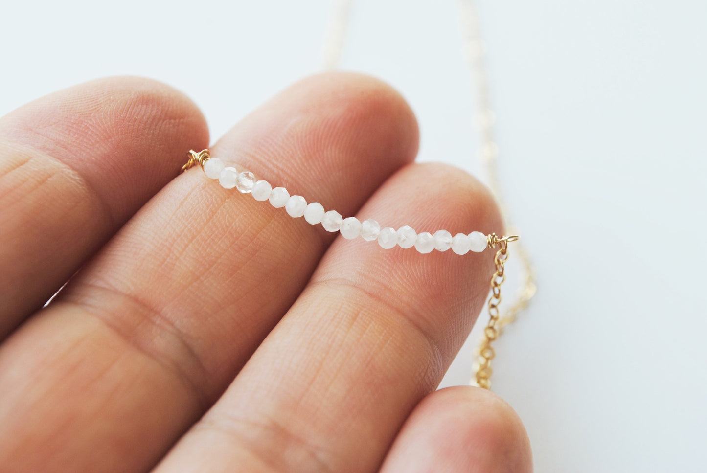 Rainbow Moonstone Beaded Bar Necklace