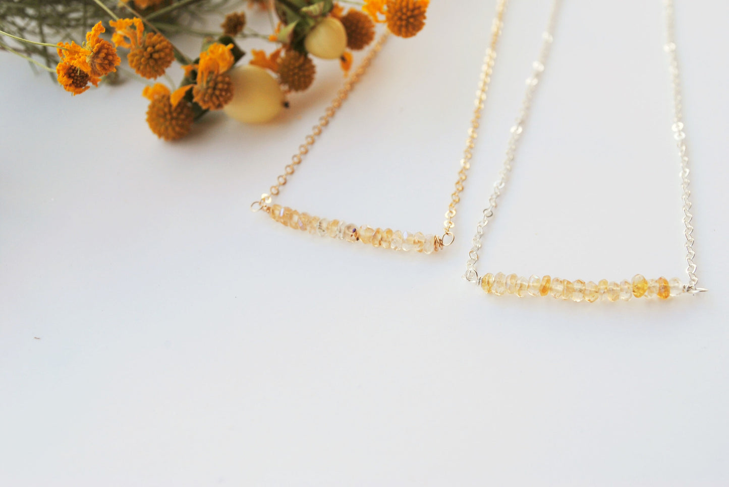 Citrine Gem Bar Necklace