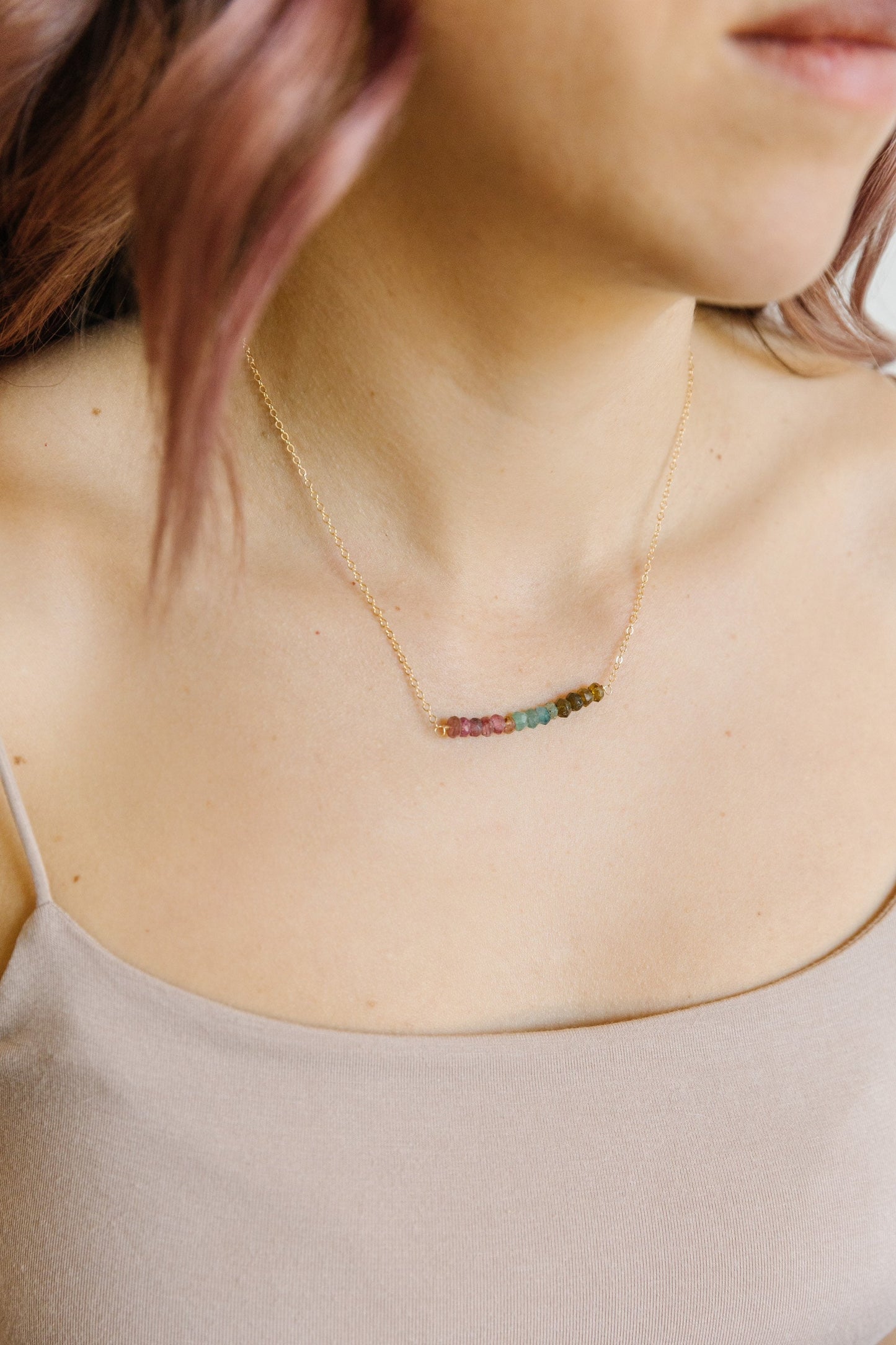 Rainbow Tourmaline Layering Necklace Beaded Bar