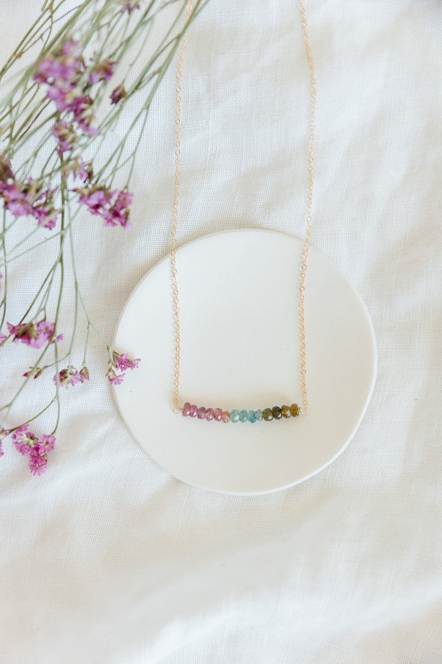 Rainbow Tourmaline Layering Necklace Beaded Bar