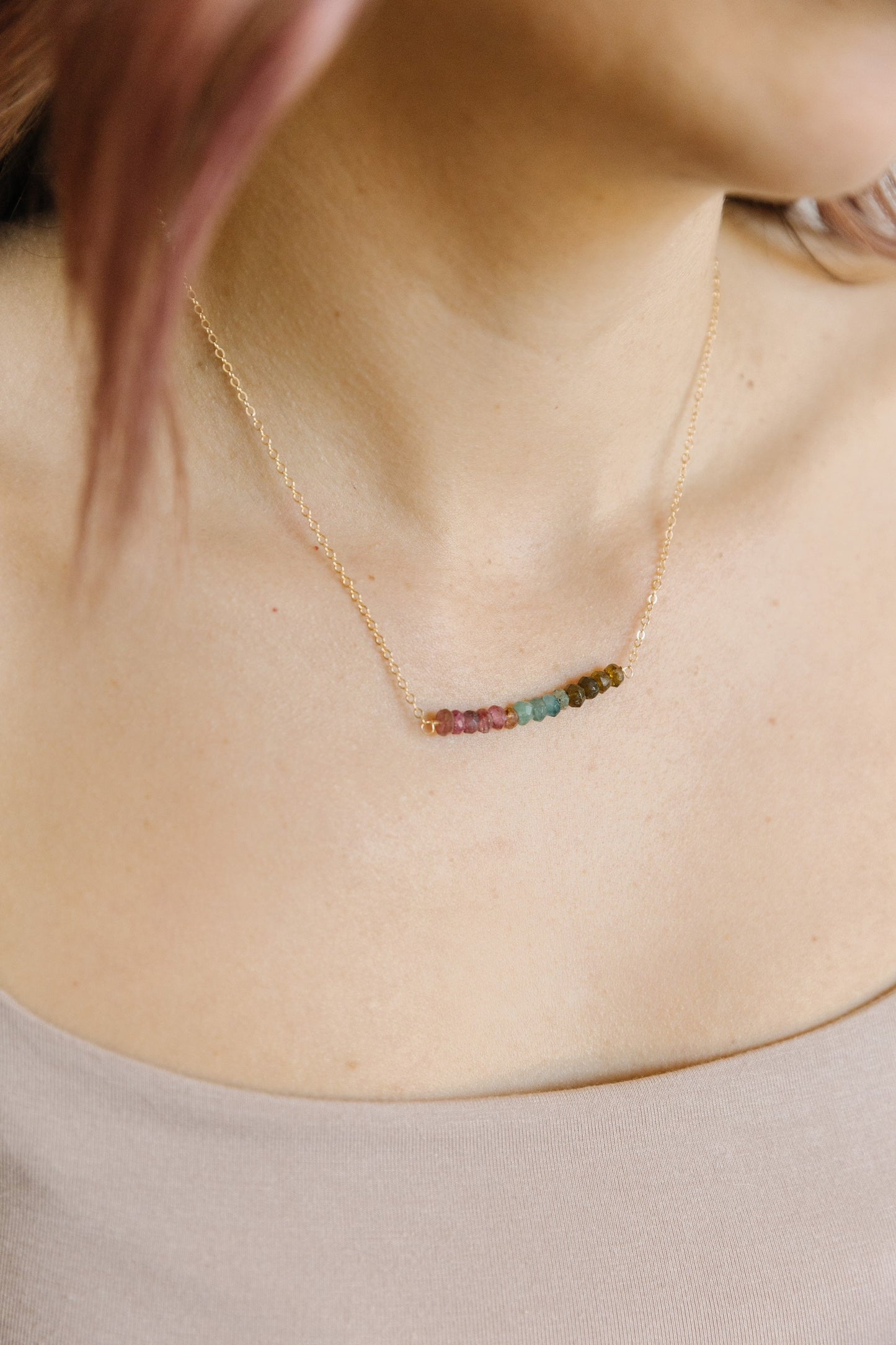 Rainbow Tourmaline Layering Necklace Beaded Bar