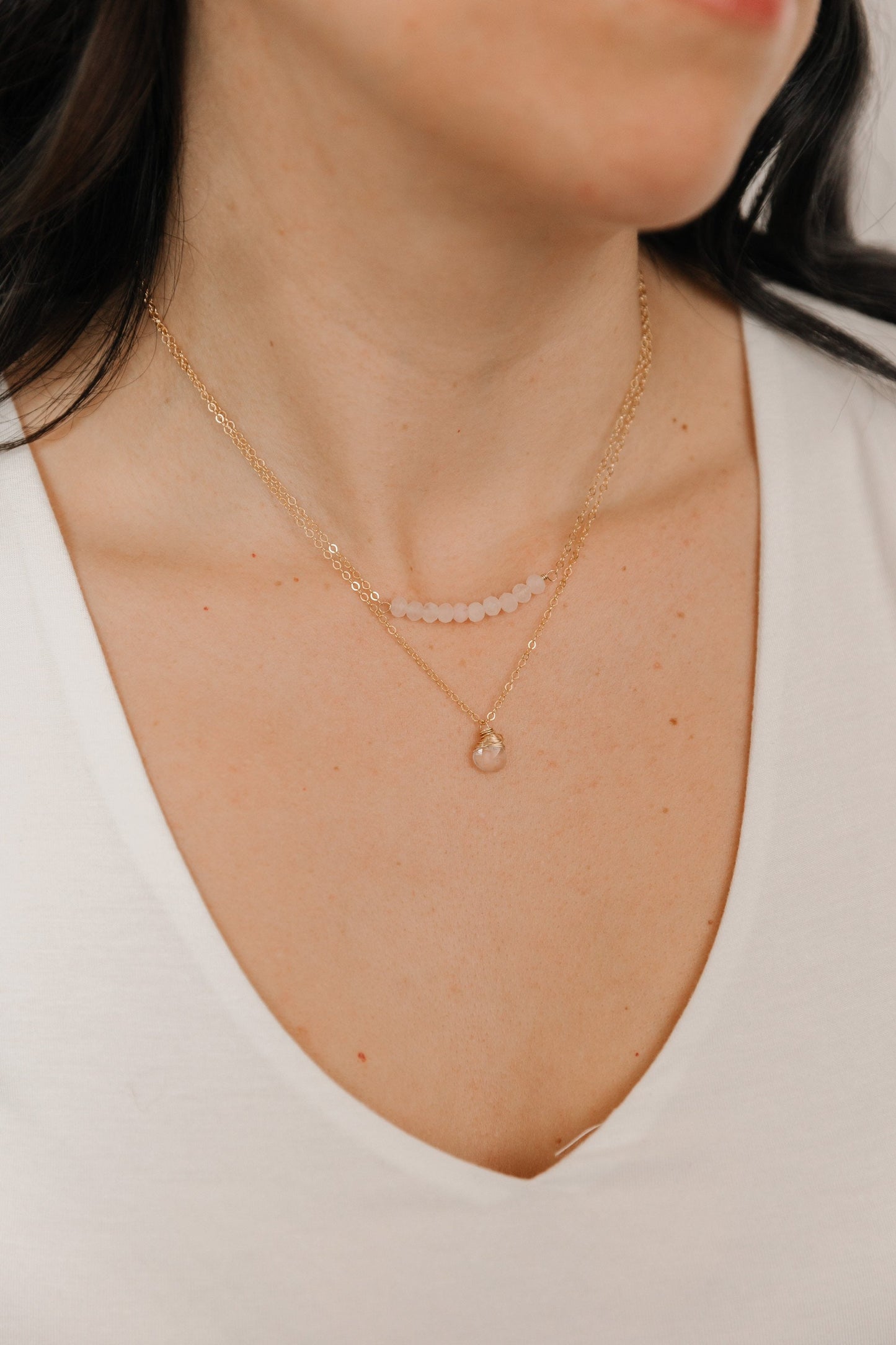Rose Quartz Multistone Bar Necklace
