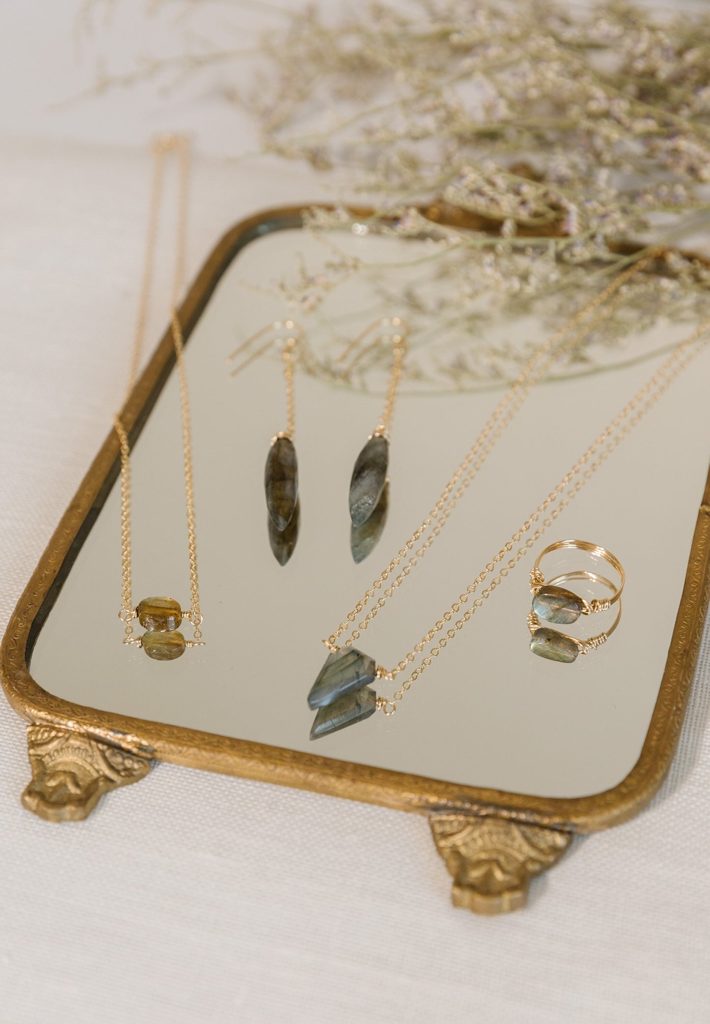 Labradorite threader drop earrings