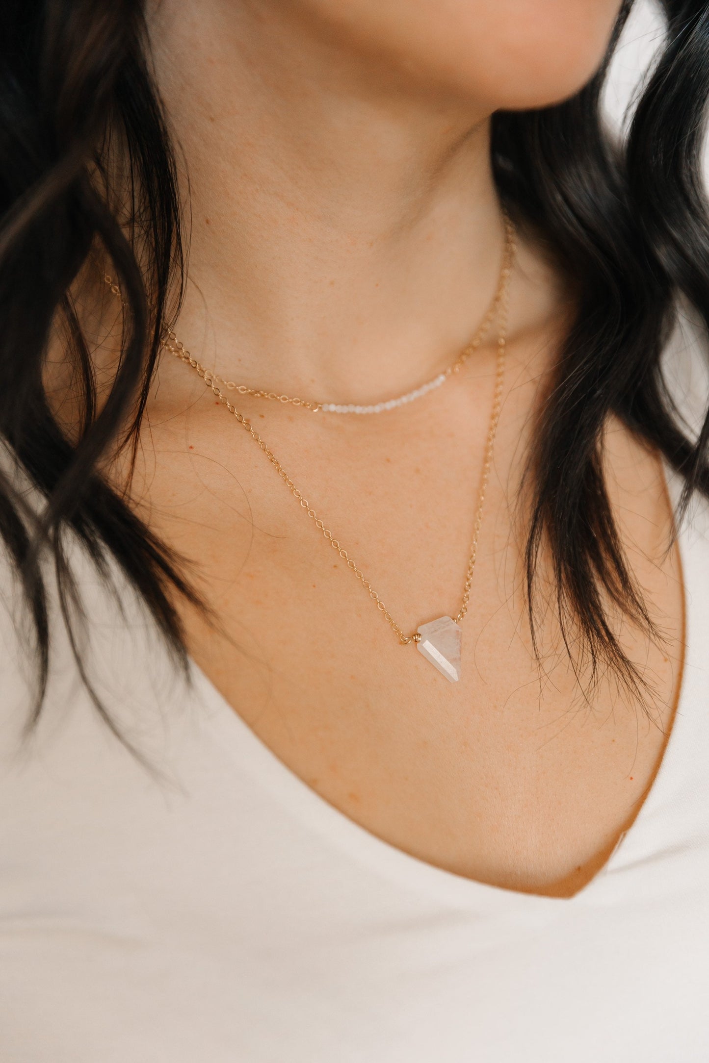 Rainbow Moonstone Beaded Bar Necklace