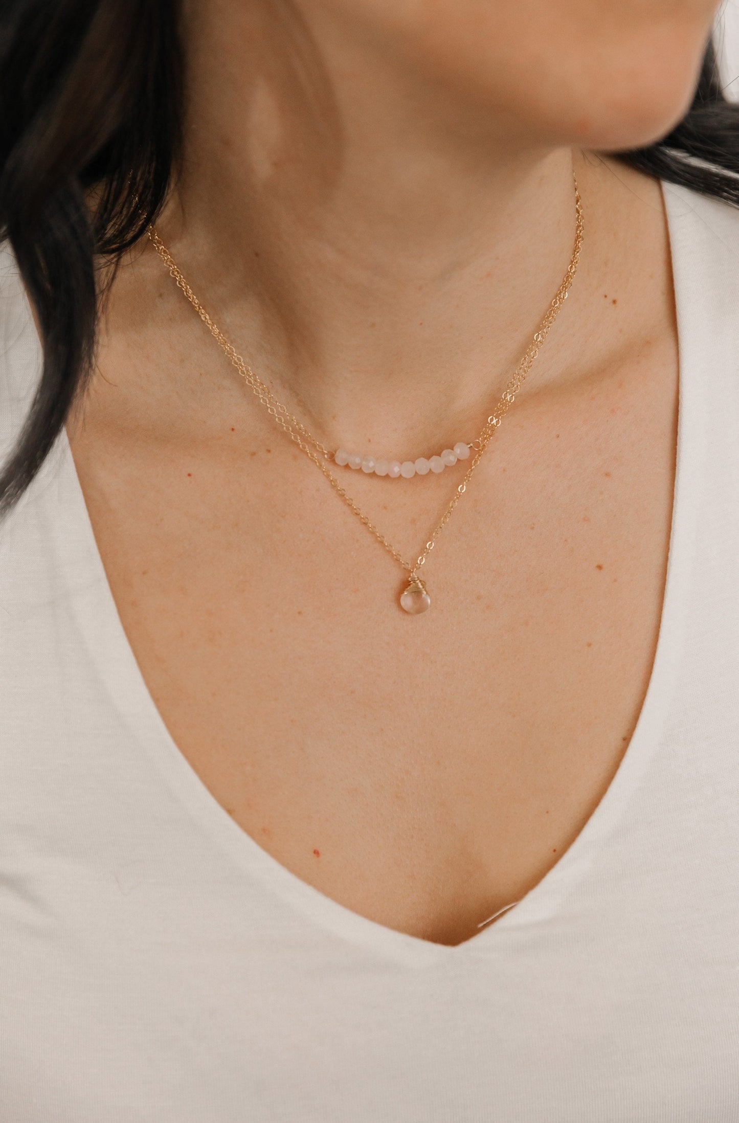 Rose Quartz Multistone Bar Necklace