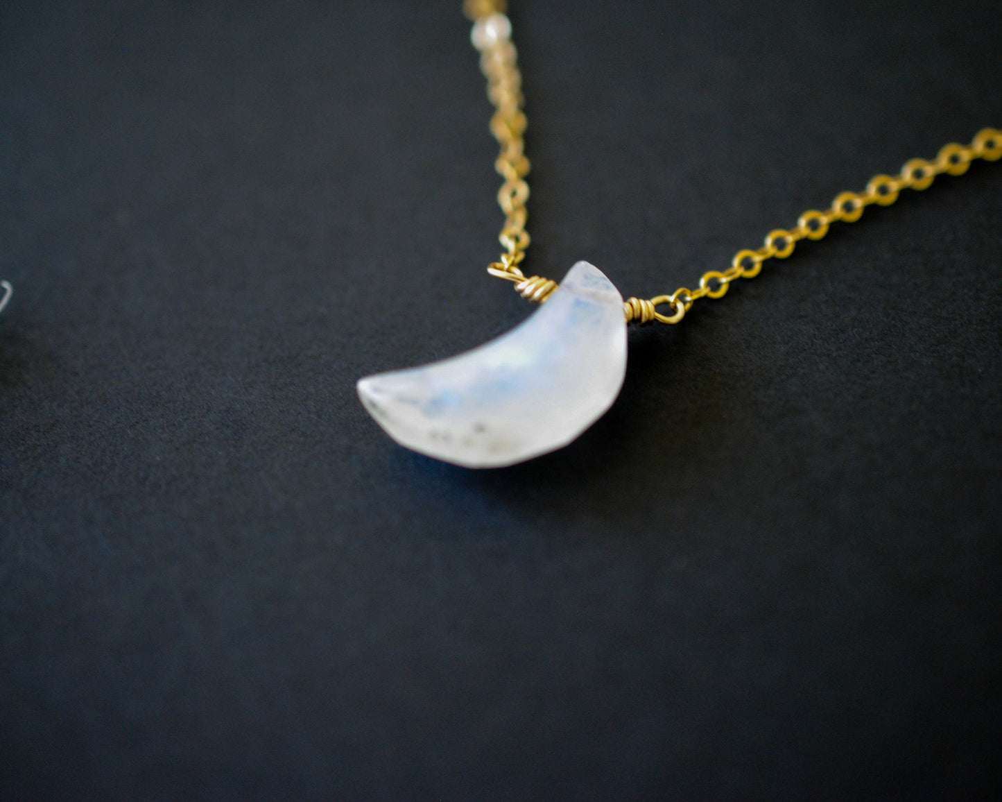 Crystal Moonstone Necklace with Crescent Moon Pendant and Star Moonstone Earrings