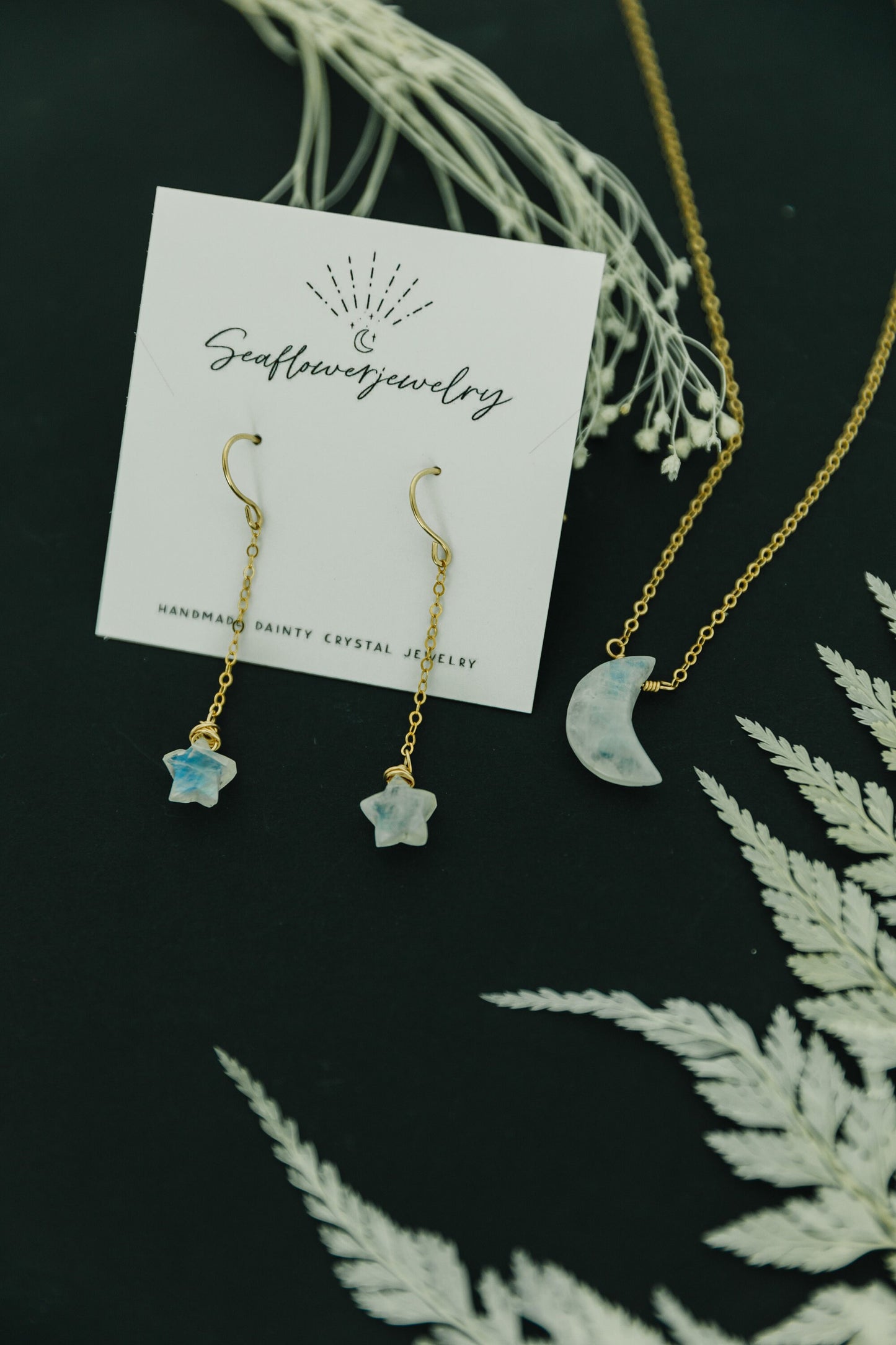 Crystal Moon Necklace & Star Earrings Set