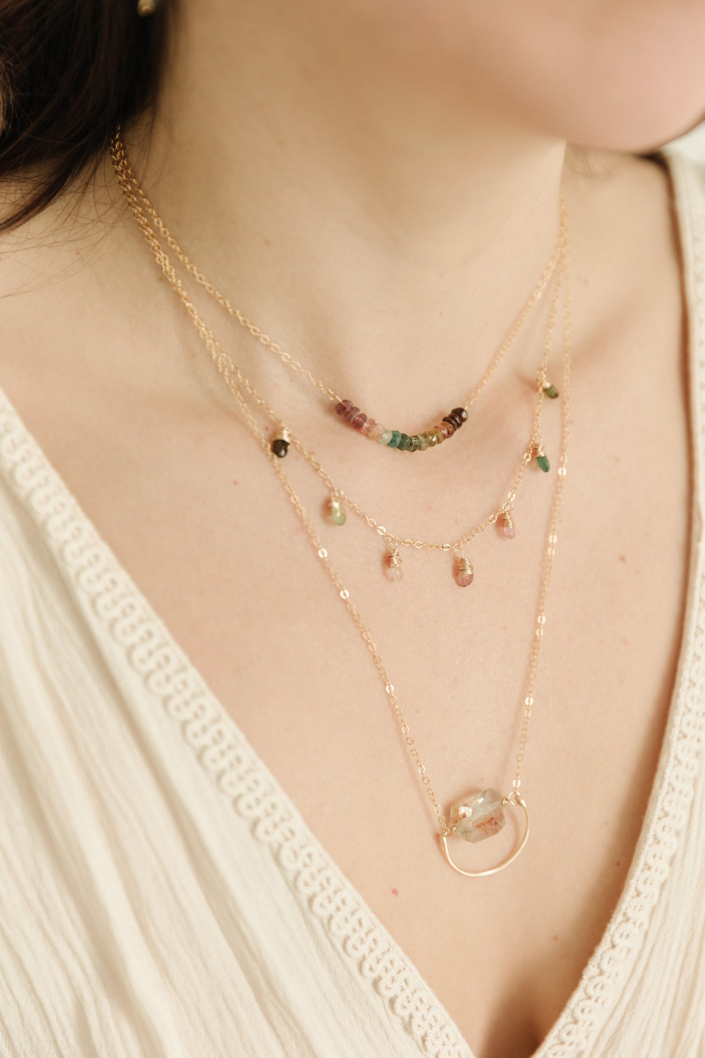 Rainbow Tourmaline Layering Necklace Beaded Bar