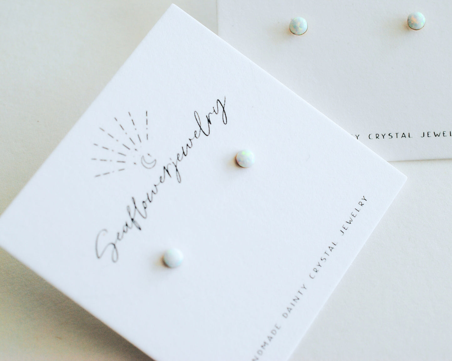Gold White Opal Stud Earrings