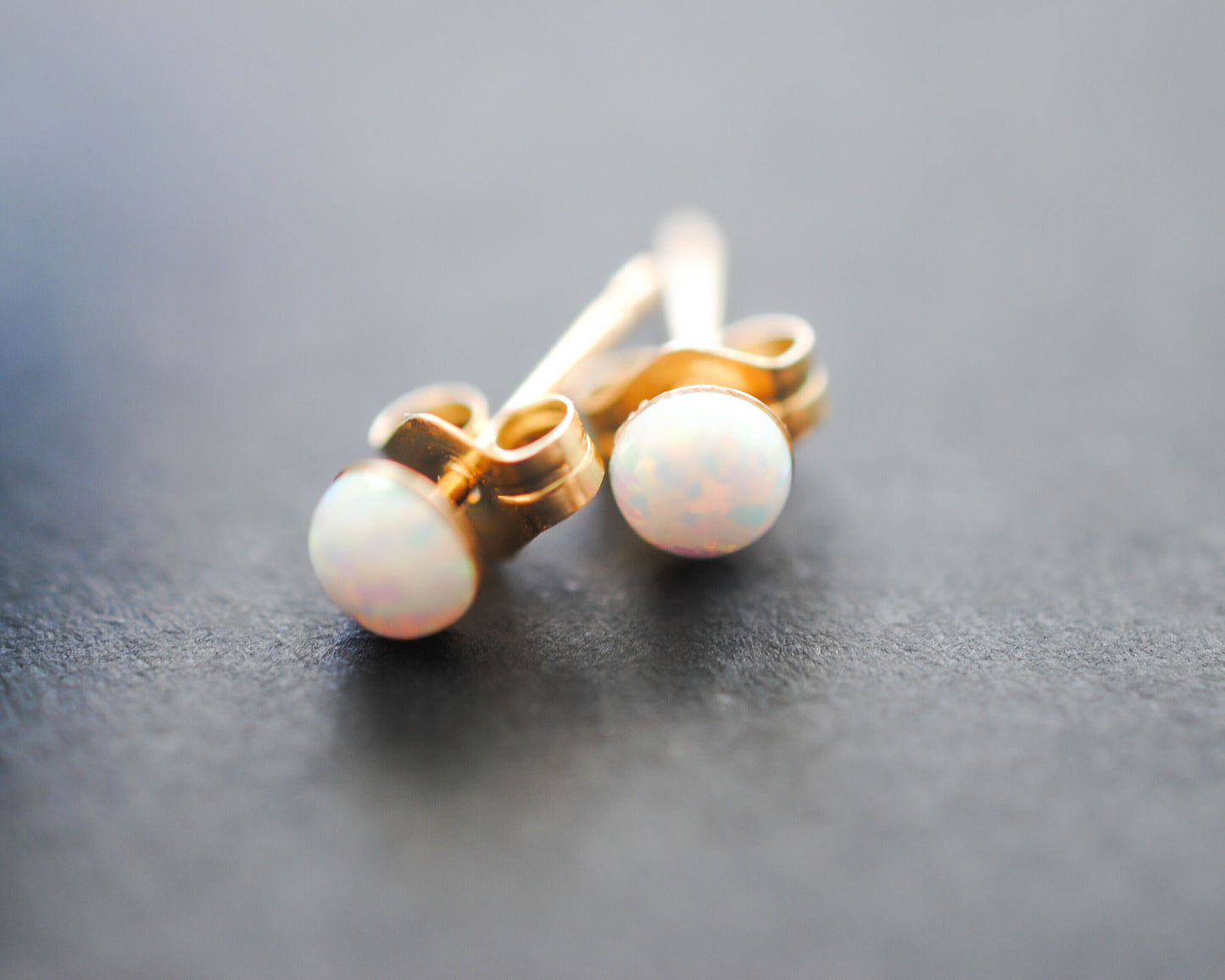 Gold White Opal Stud Earrings