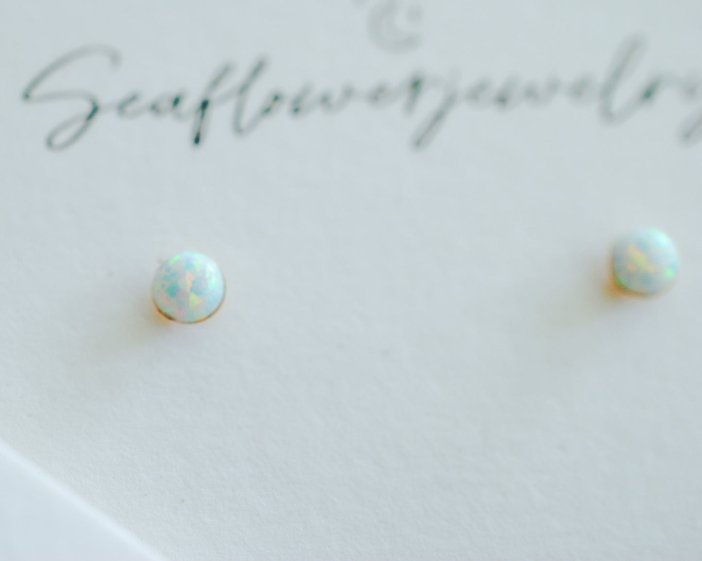 Gold White Opal Stud Earrings