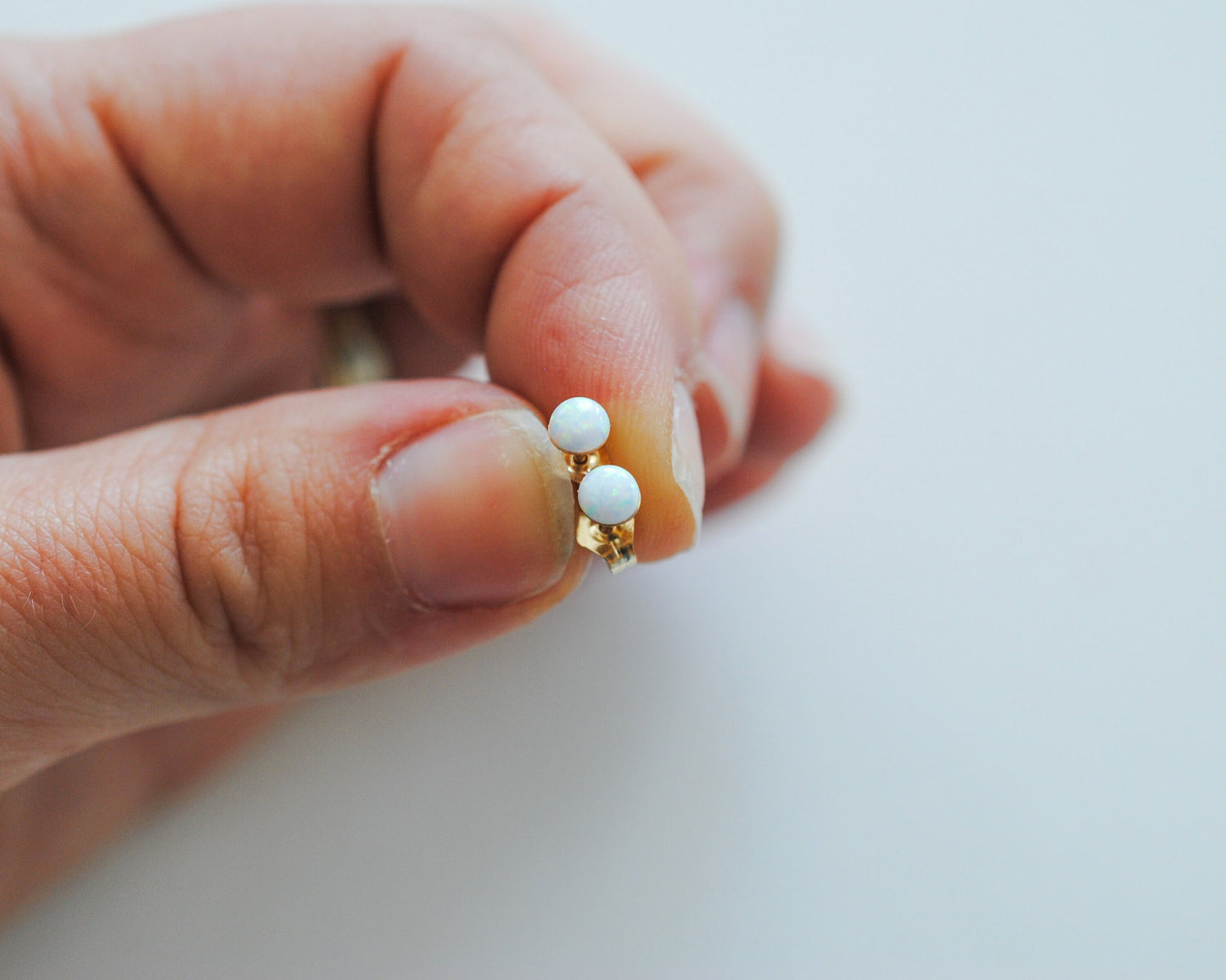 Gold White Opal Stud Earrings