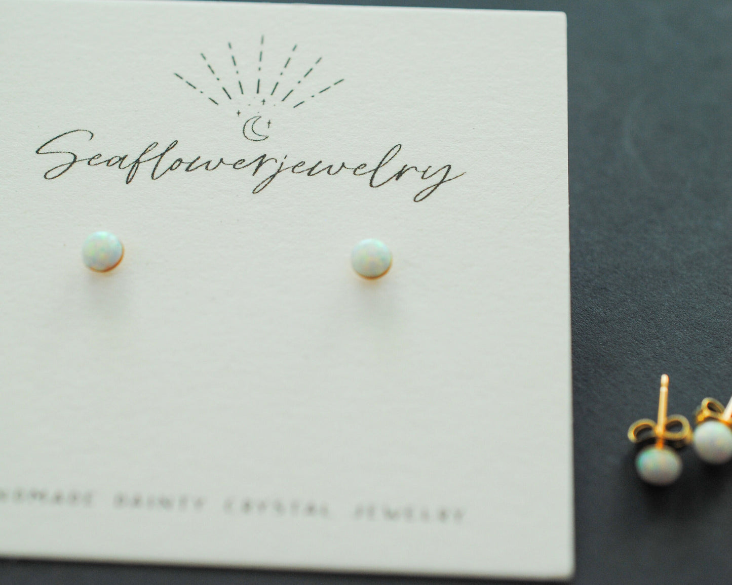 Gold White Opal Stud Earrings