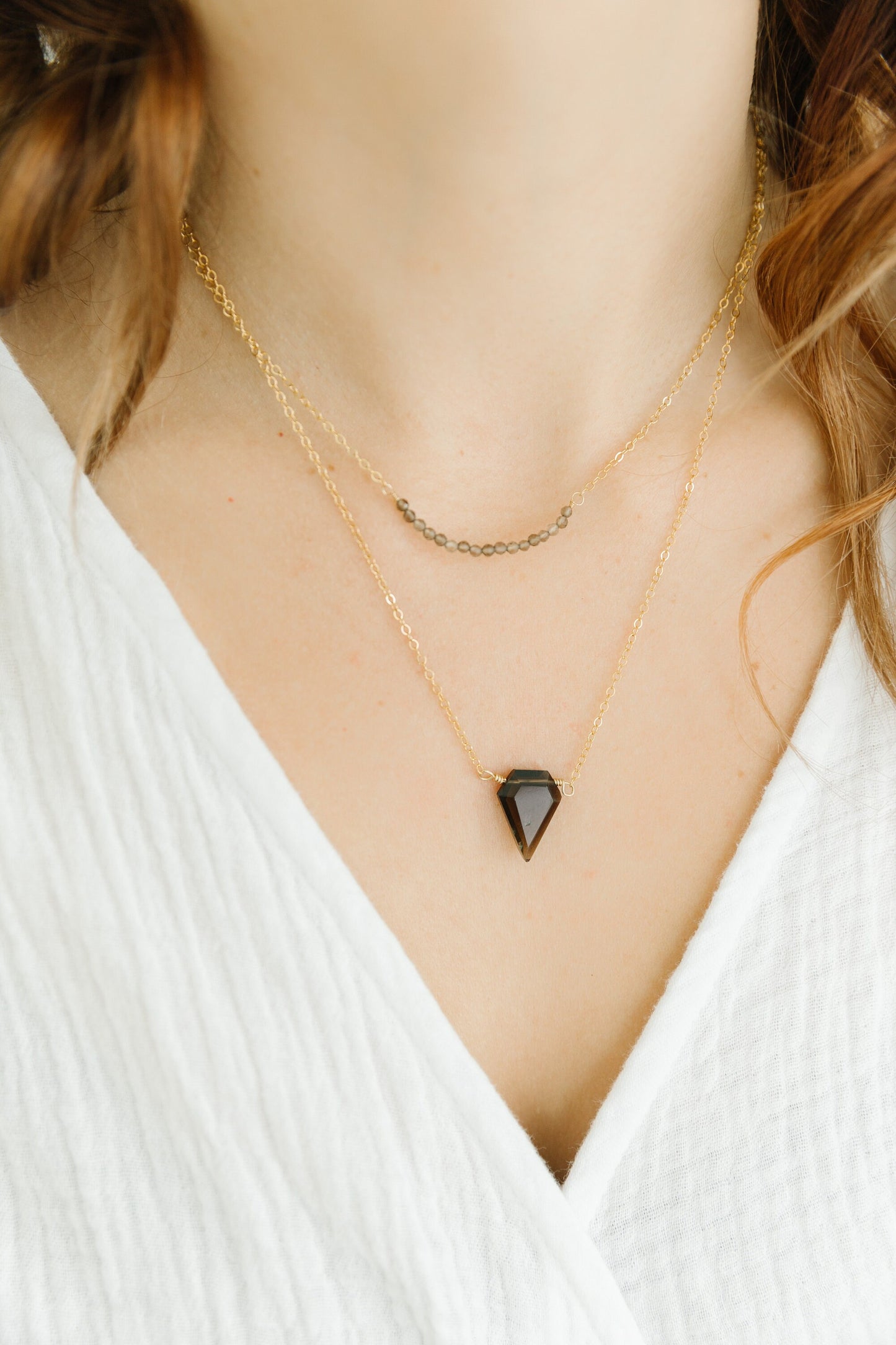 Smoky Quartz Bar Pendant Necklace